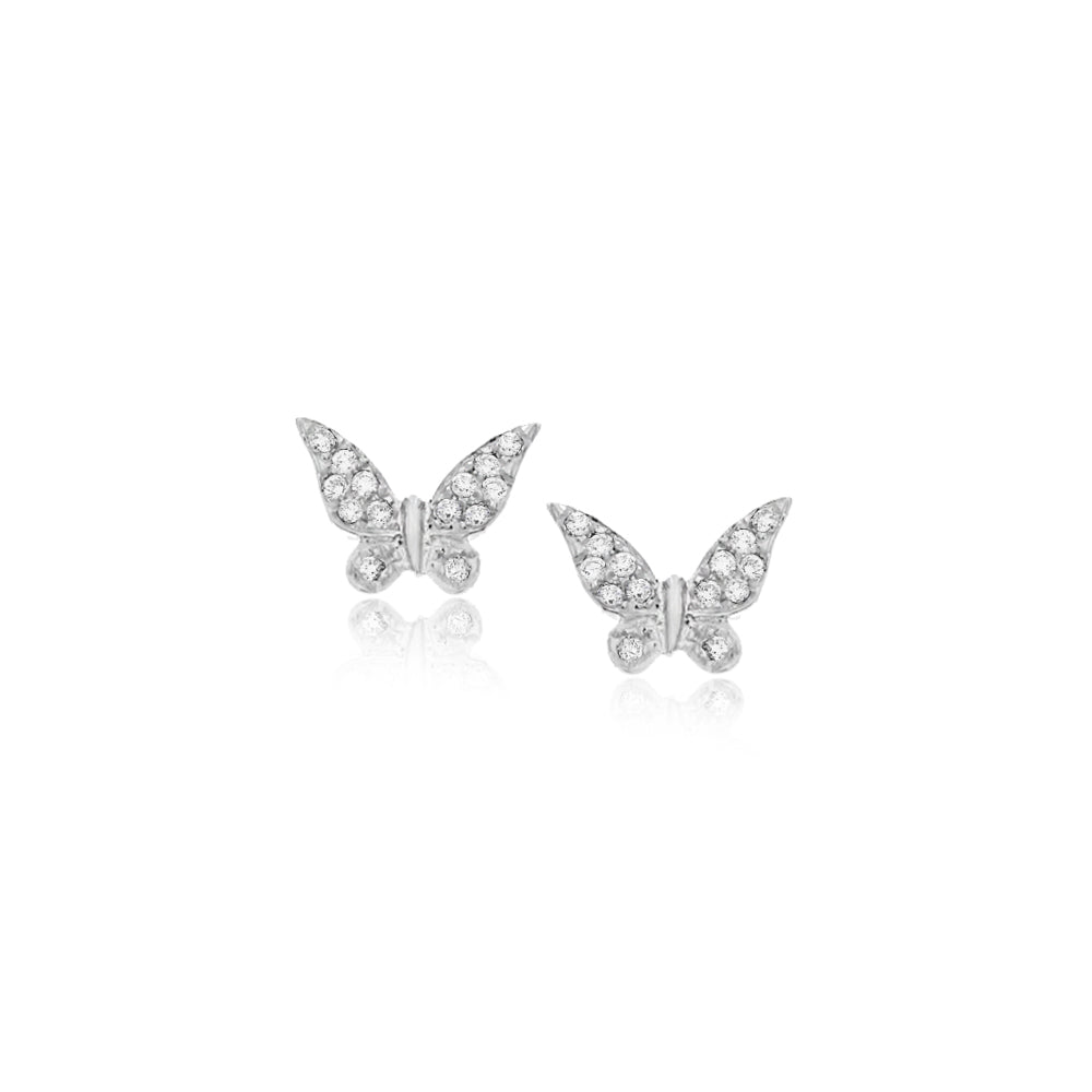 white gold diamond encrusted butterfly studs