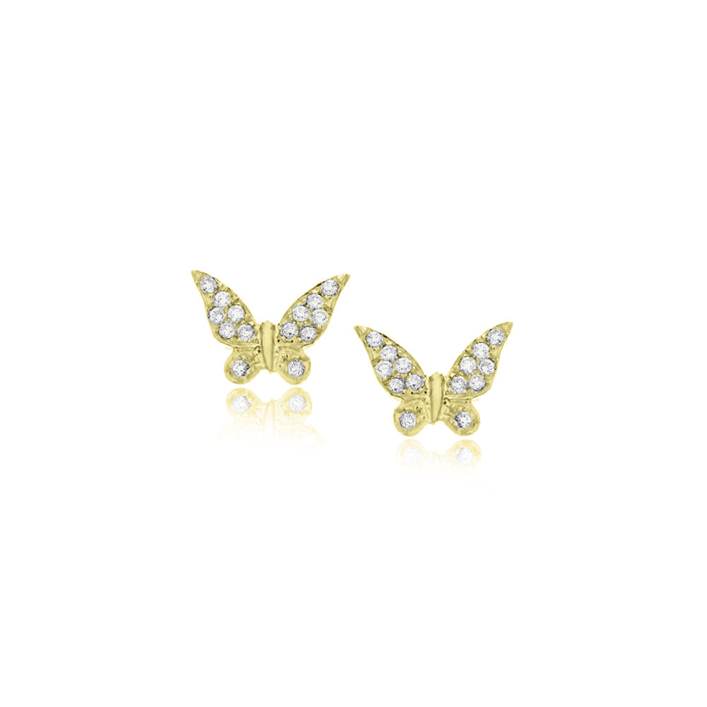 yellow gold diamond encrusted butterfly studs