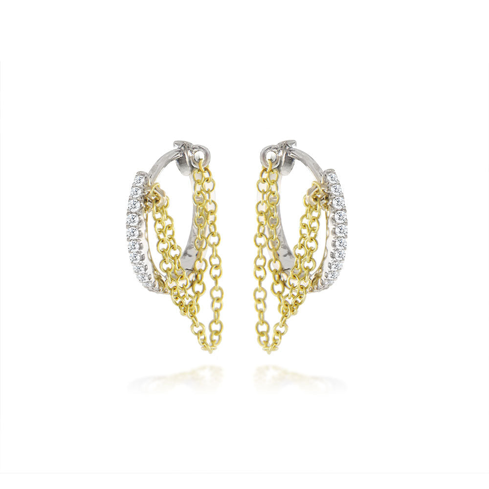 Diamond huggie earring with chain