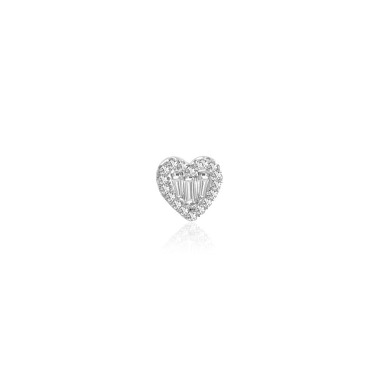 White Gold Diamond Heart Studs (single)