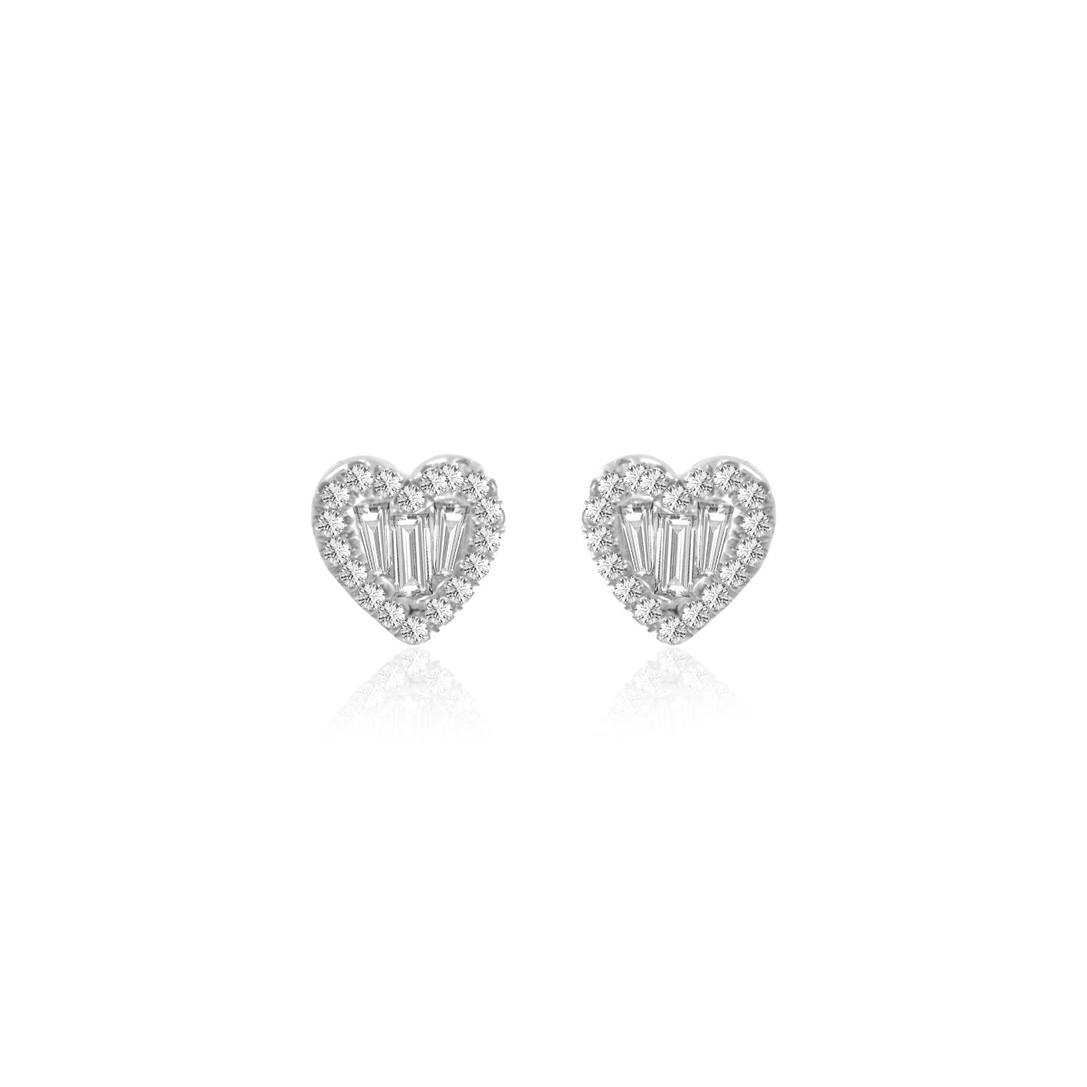 white gold and diamond heart studs set