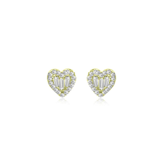 yellow gold and diamond heart studs set