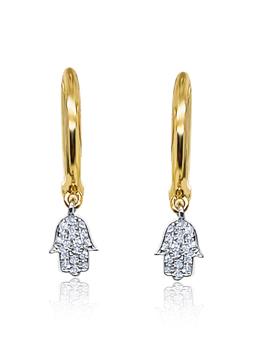 Hamsa Drop Diamond Huggie Earrings