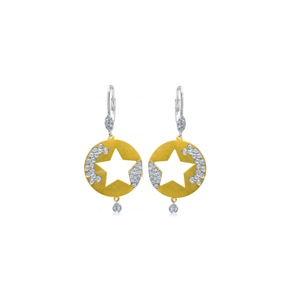 Yellow Gold Cut Out Star and Diamond Earrings