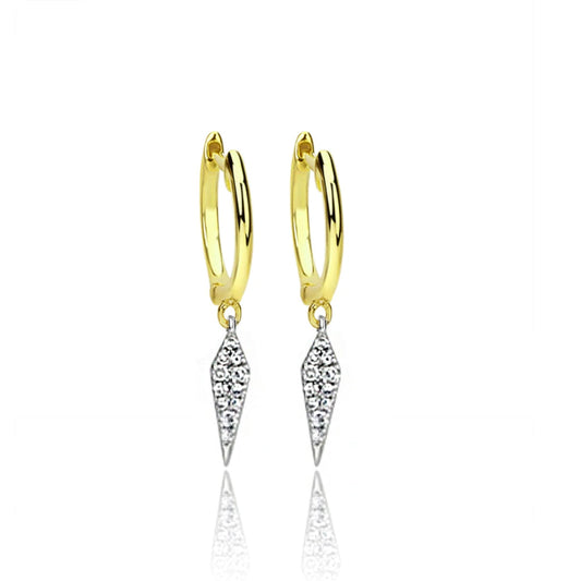 Yellow Gold Hoops with Diamond Spike Charm
