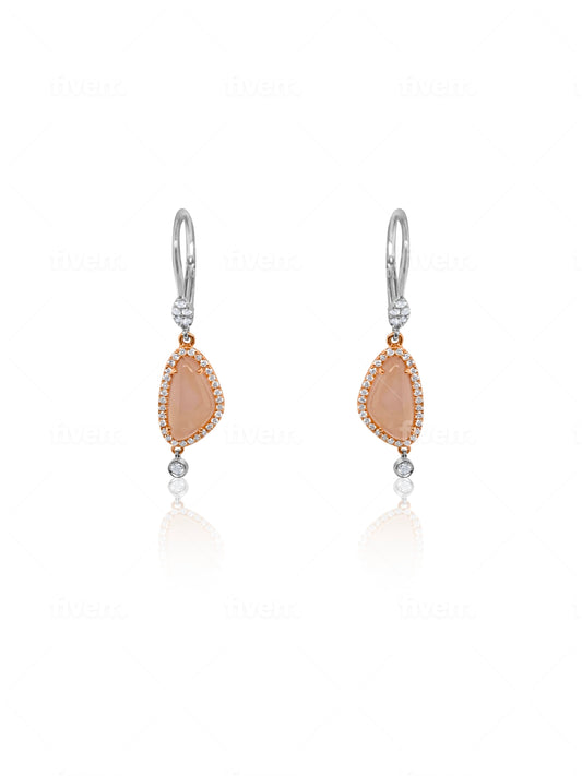 Rose Quartz Diamond Dangle Earrings