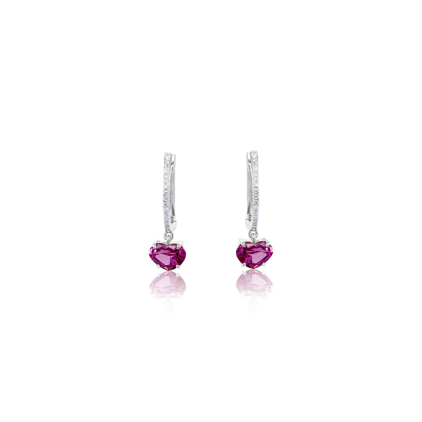Pink Sapphire Heart and Diamond Huggies