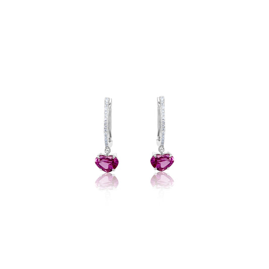 Pink Sapphire Heart and Diamond Huggies