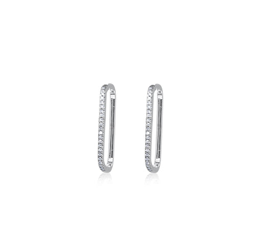 White Gold and Diamond Rectangle Hoops