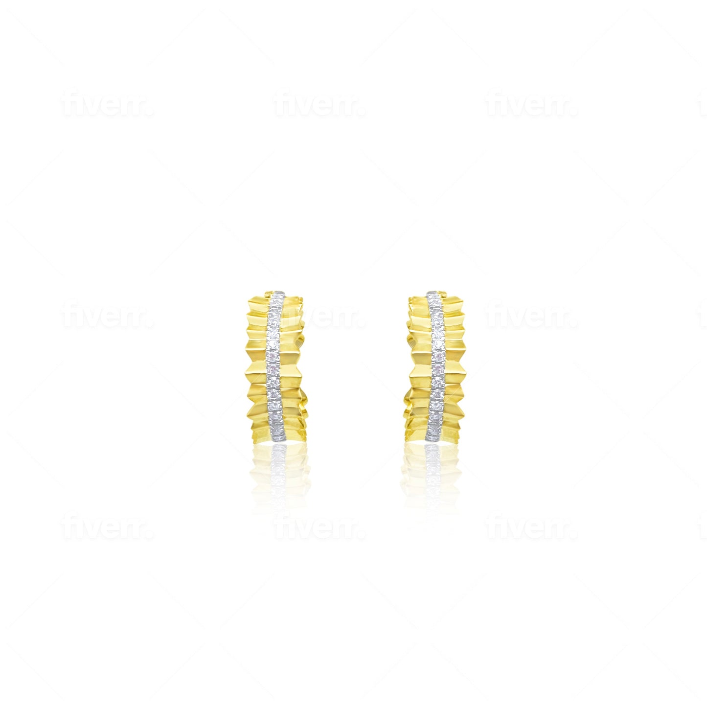 Yellow Gold Ripple Diamond Earrings