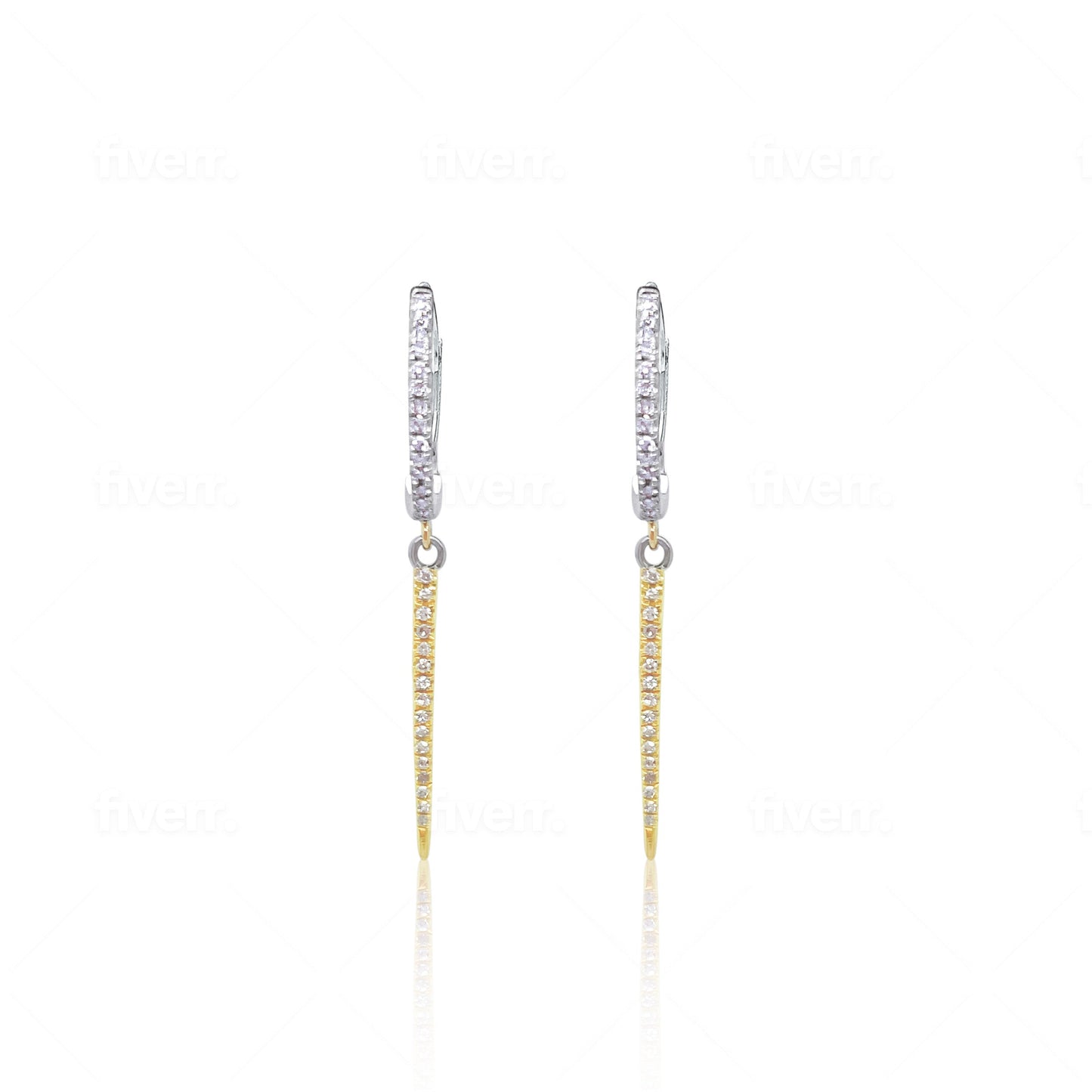 Two Tone Diamond Dagger Earrings