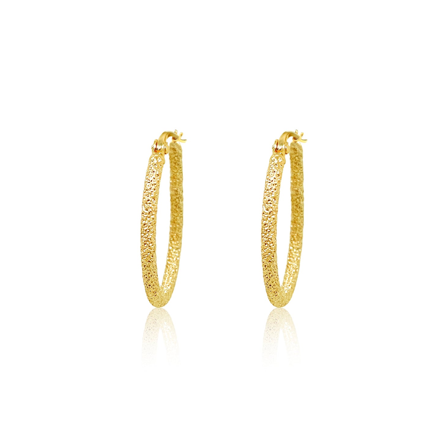 Yellow Gold Glittery OVAL Small Hoop Earrings