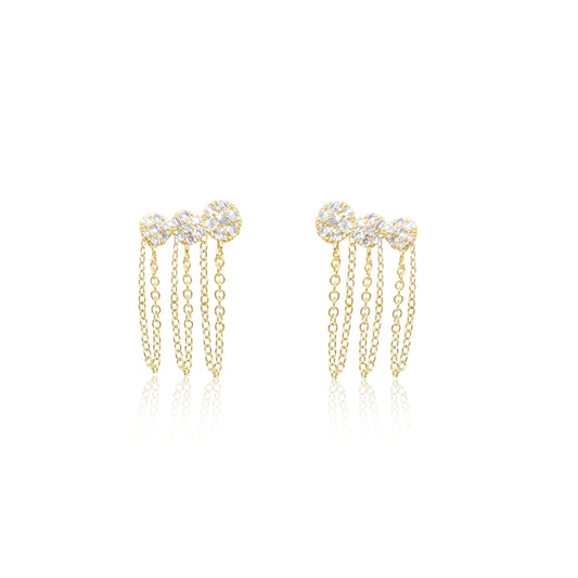 Yellow Gold Diamond Disk Fringe Earrings