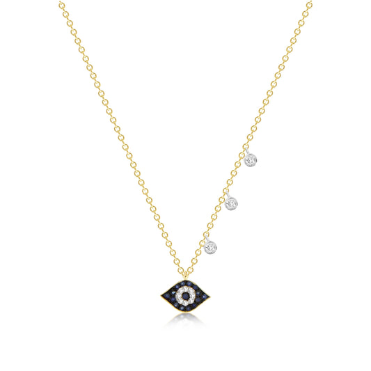 Sapphire Evil Eye Necklace Diamond Bezel Accents