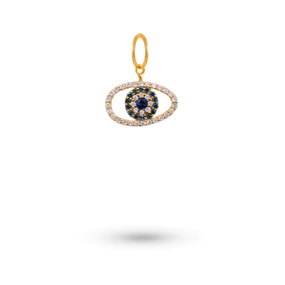 Yellow Gold Evil Eye Charm Blue Diamonds