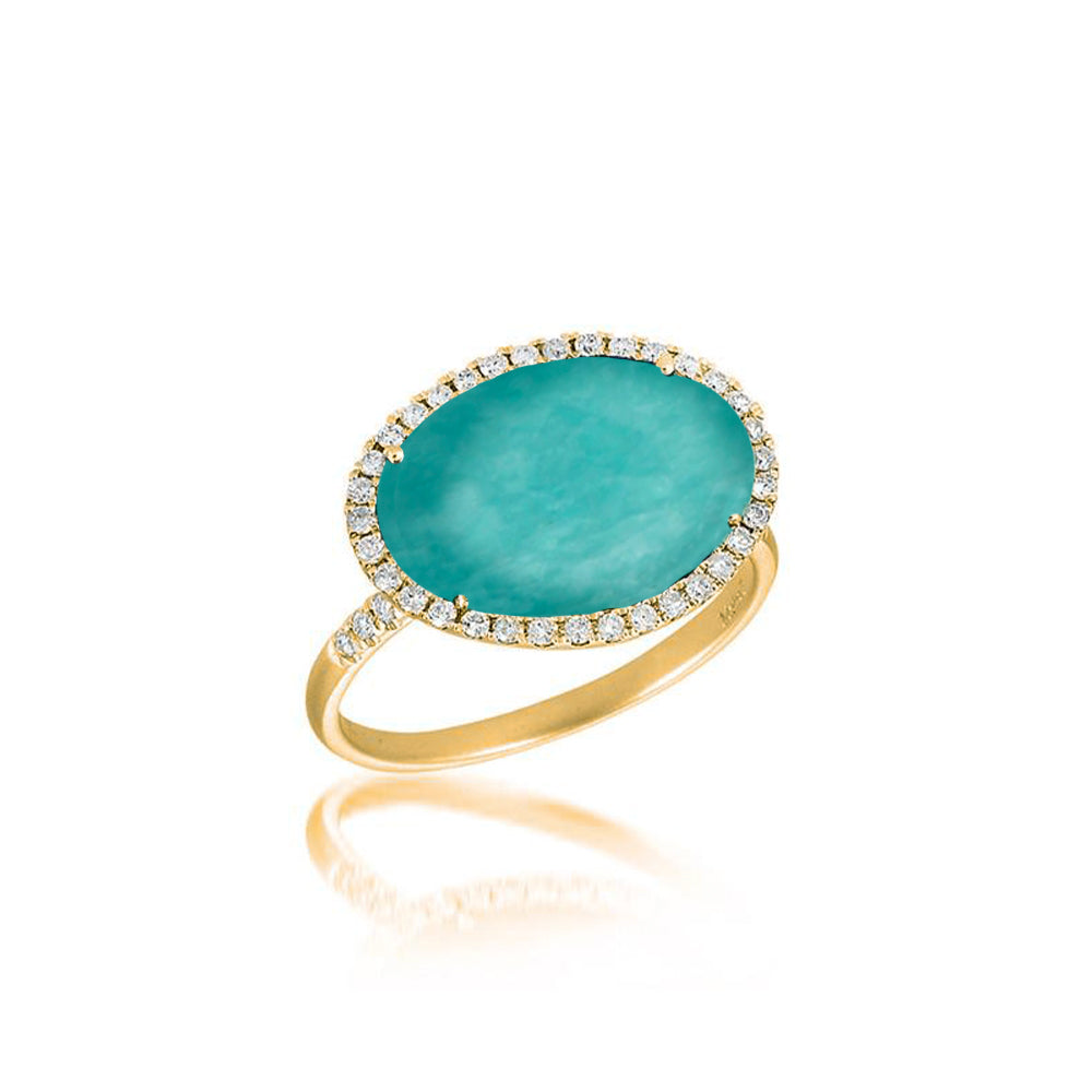 Yellow Gold Amazonite and Diamond Ring