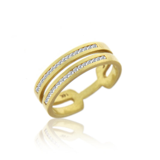 Textured Yellow Gold Channel Set Double Band Ring- Size 6.5