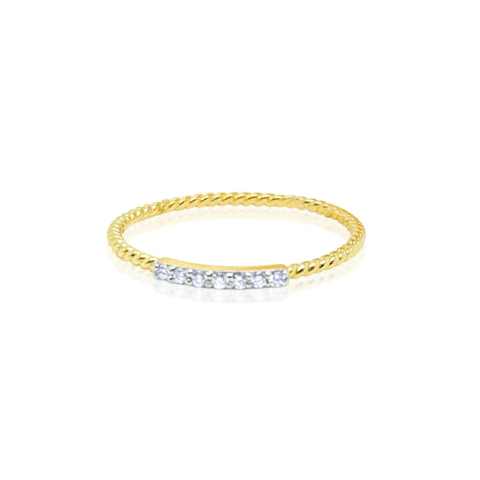 Dainty Gold Bead Ring with Diamond Bar