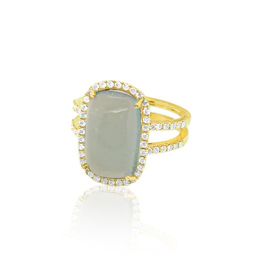Statement Milky Aqua and Diamond Ring