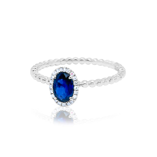 White Gold Spot Band Blue Sapphire Ring