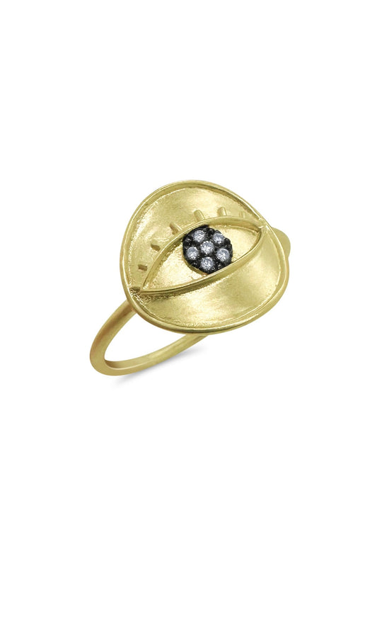 Brushed Gold Diamond Evil Eye Ring