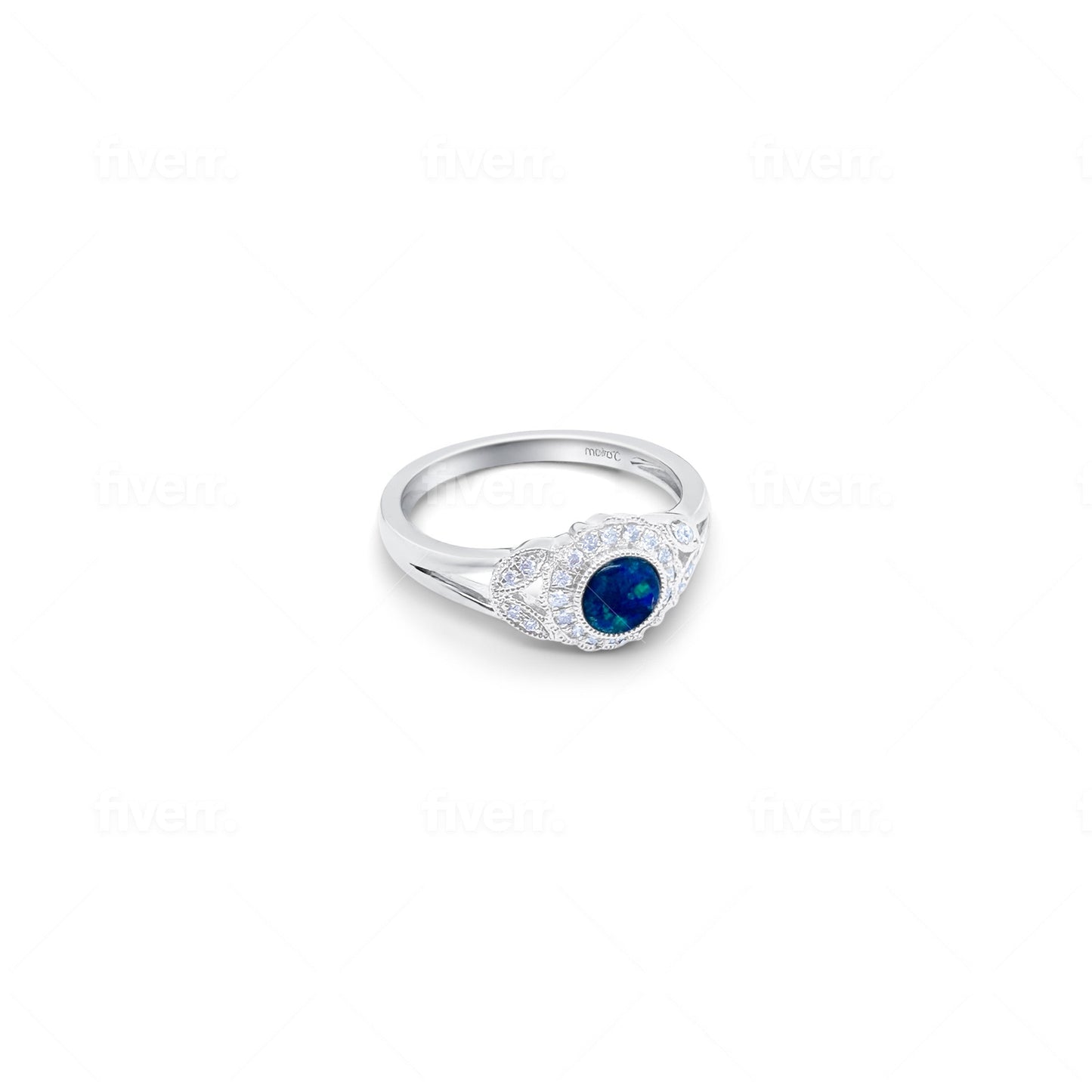 White Gold Opal and Diamond Antique Ring