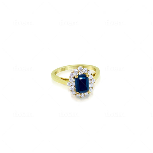 Sapphire and Diamond Cluster Ring