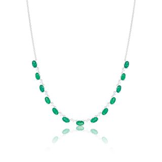White Gold Diamond and Emerald Necklace