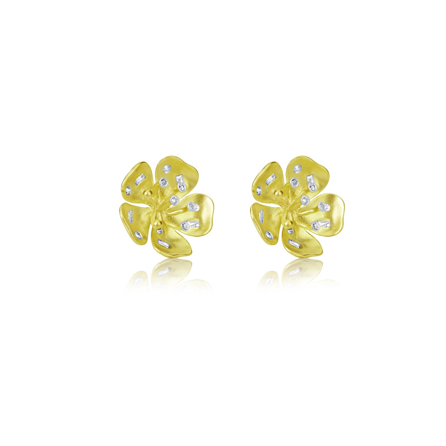 Yellow Gold and Diamond Flower Studs