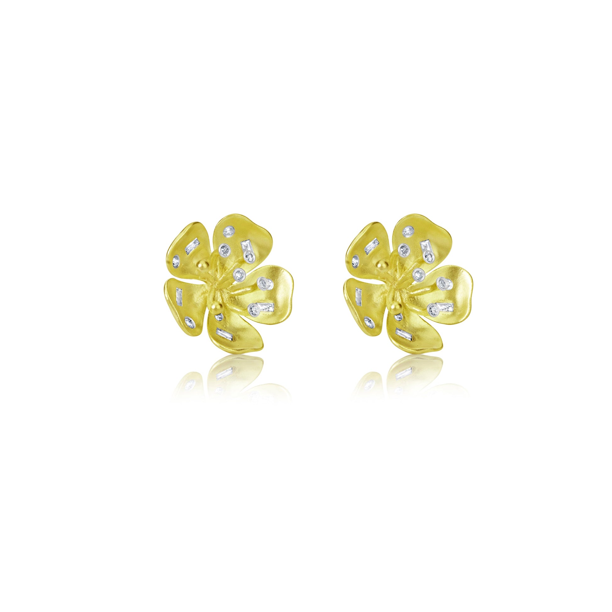 Yellow Gold and Diamond Flower Studs