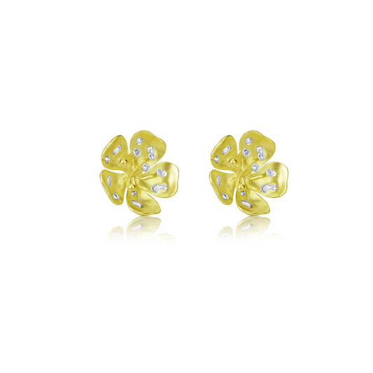 Yellow Gold and Diamond Flower Studs