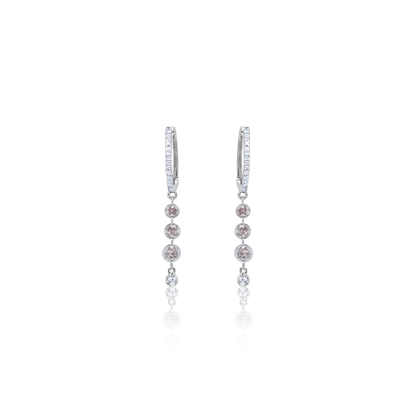 White Gold Diamond Hoops with Brown Drilled Diamonds One of a Kind