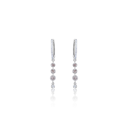 White Gold Diamond Hoops with Brown Drilled Diamonds One of a Kind