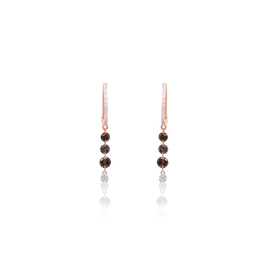 Rose Gold Diamond Hoops with Brown Drilled Diamonds One of a Kind