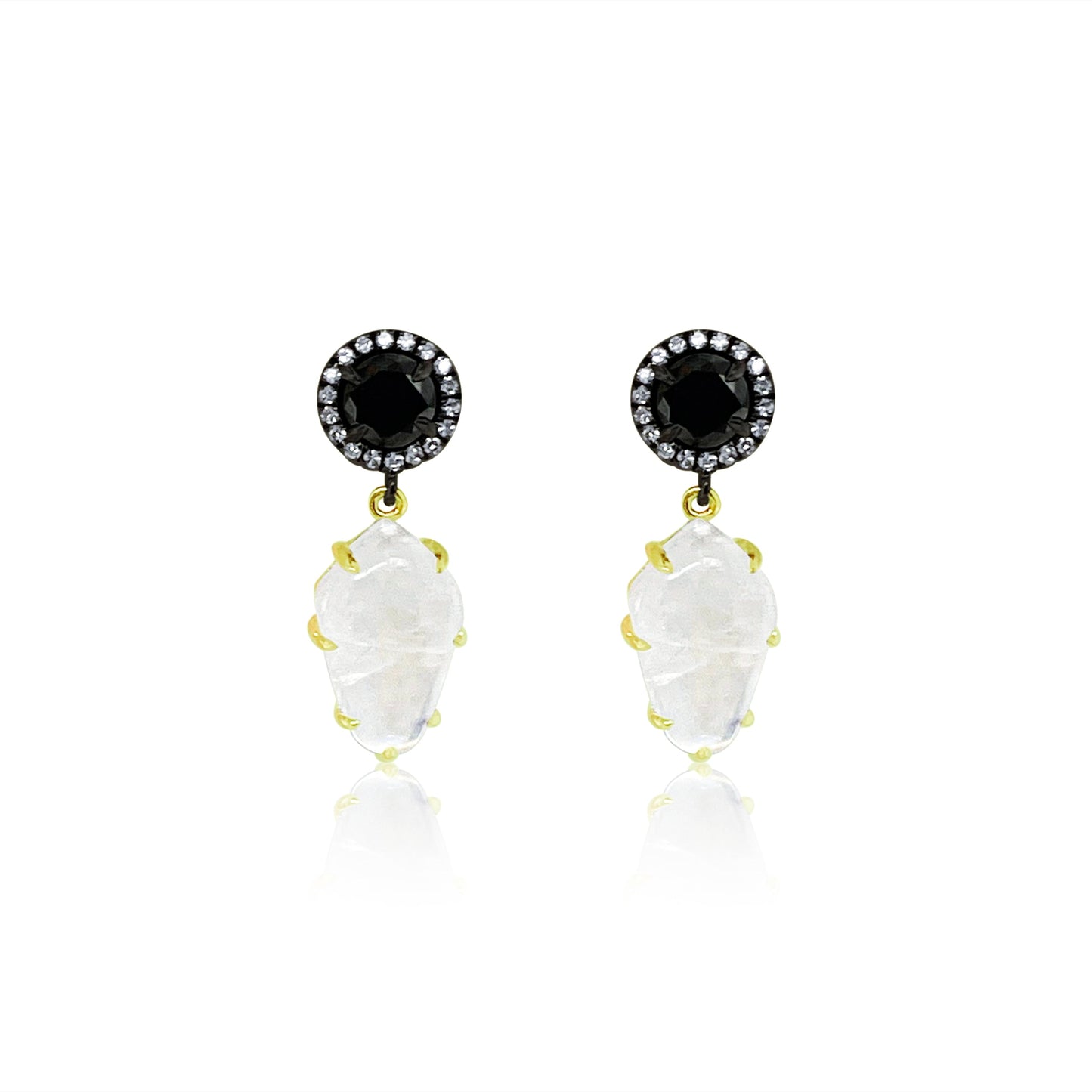 Black Diamond and Moonstone Earring