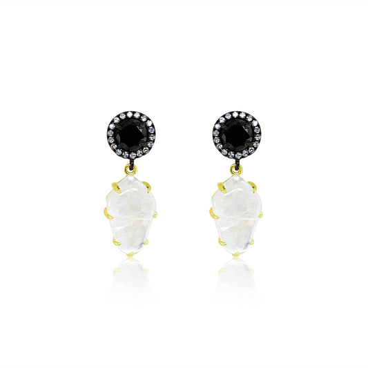 Black Diamond and Moonstone Earring