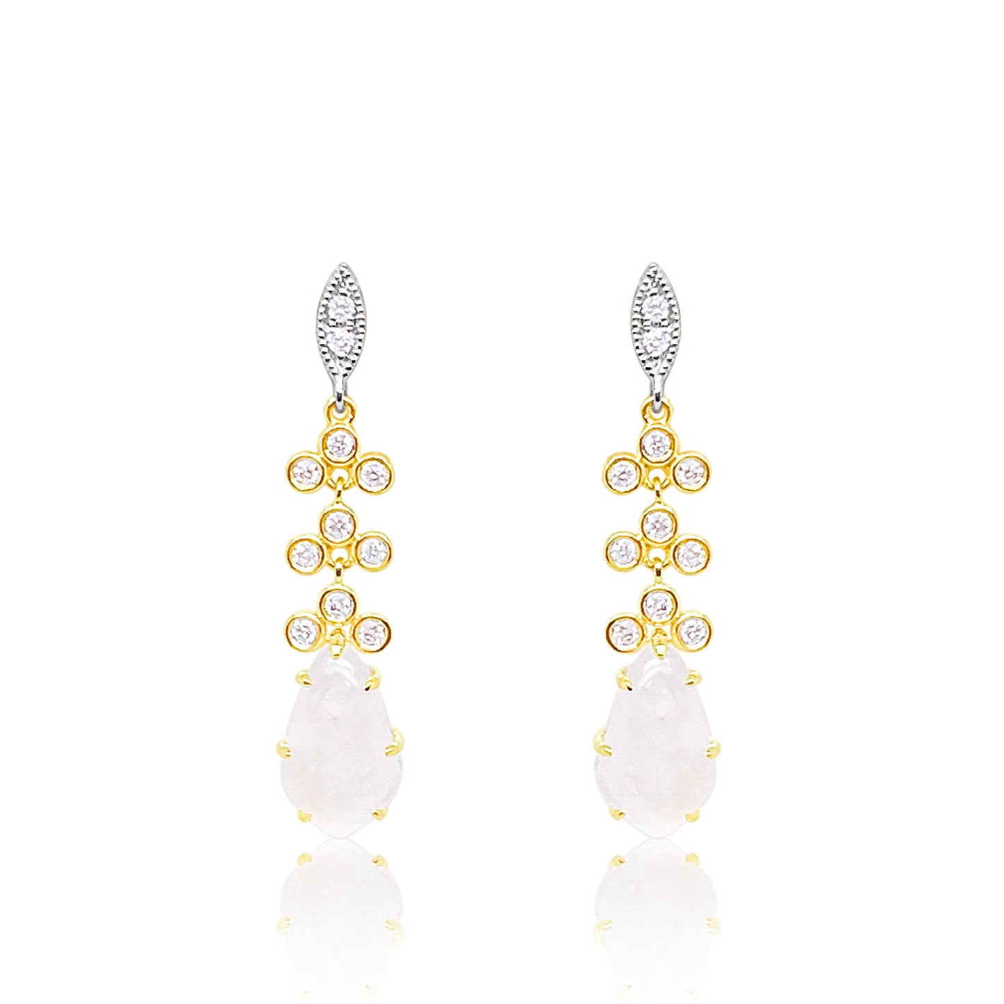 Yellow Gold Moonstone and Diamond Earrings