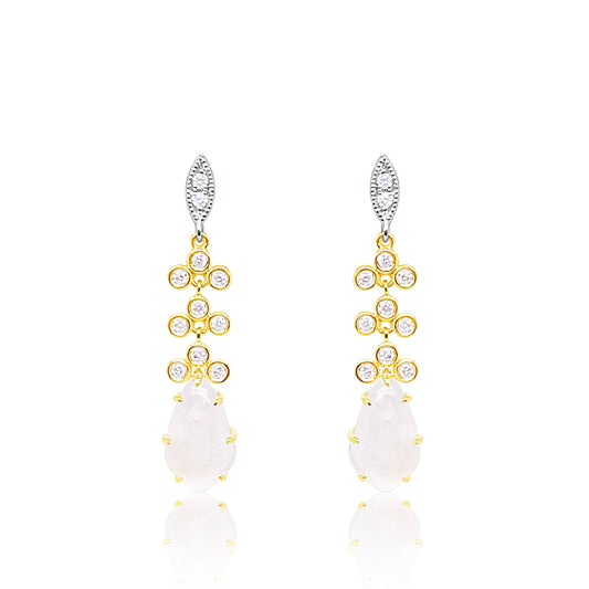 Yellow Gold Moonstone and Diamond Earrings