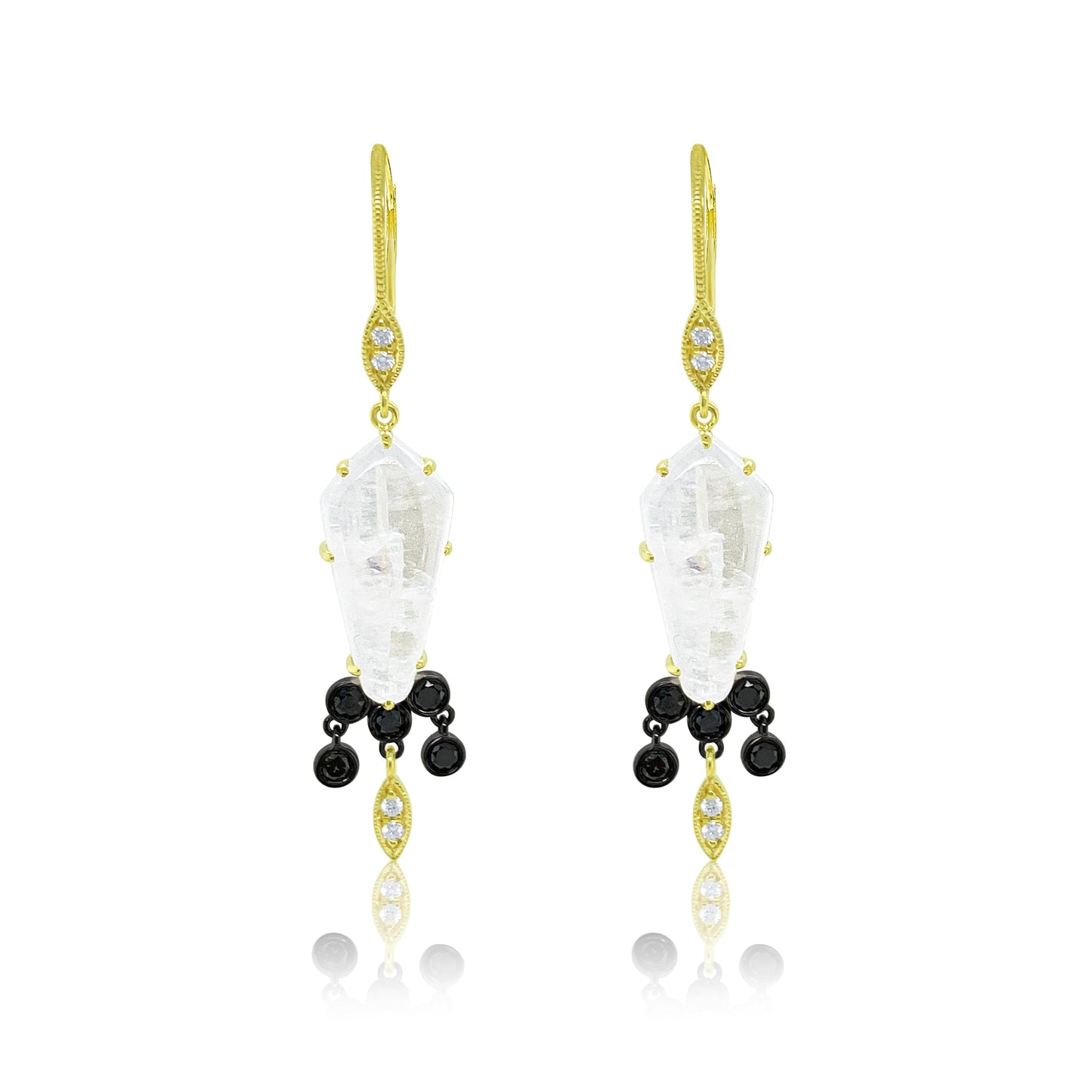 Black Diamond and Moonstone Earring
