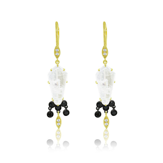 Black Diamond and Moonstone Earring