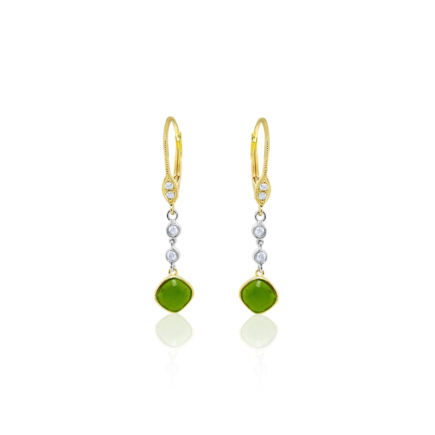 Yellow Gold Green Chrome Drop Earrings