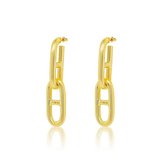 Mixed Link Oval Dangle Hoops in Yellow Gold | The Drop 17