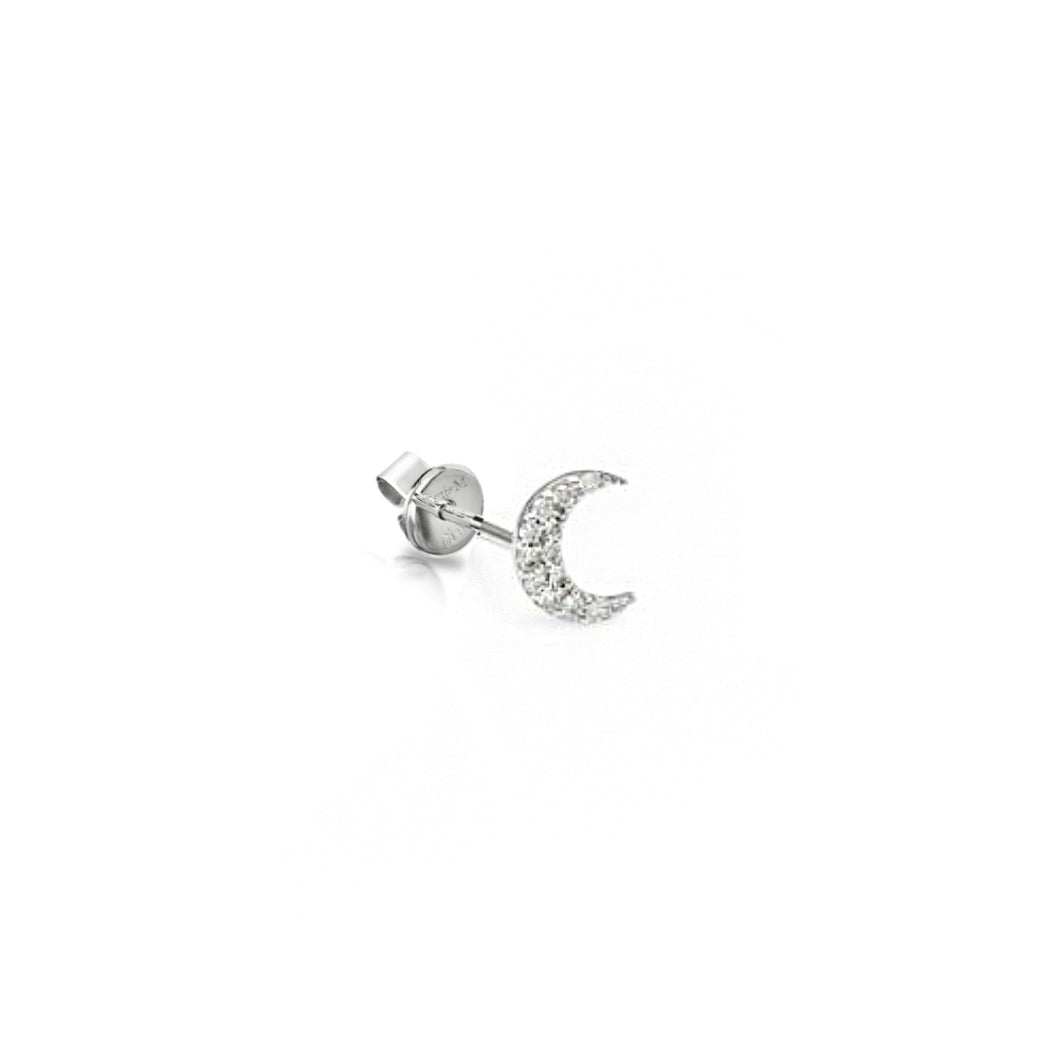 white gold diamond mini moon stud 