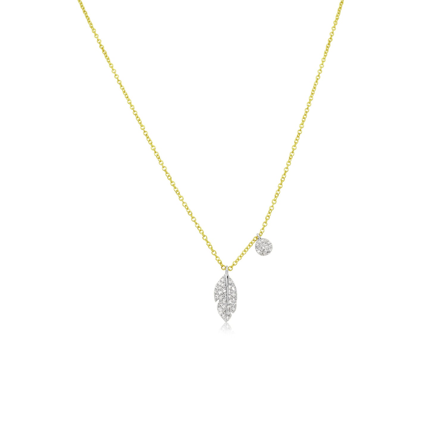 Yellow Gold Leaf and Bezel Necklace