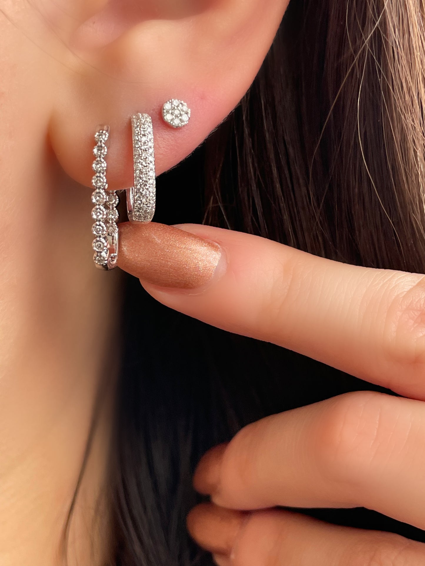 White Gold Square Diamond Hoops