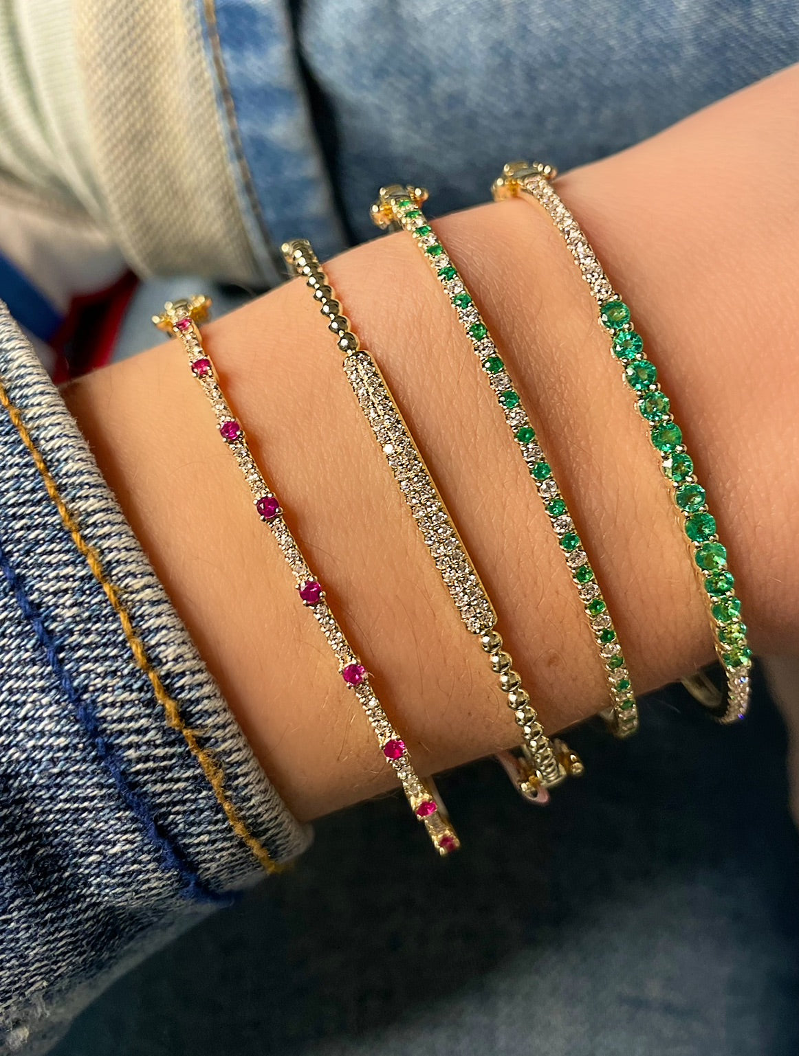 Yellow Gold Emerald and Diamond Bracelet- 2.5 inch diameter
