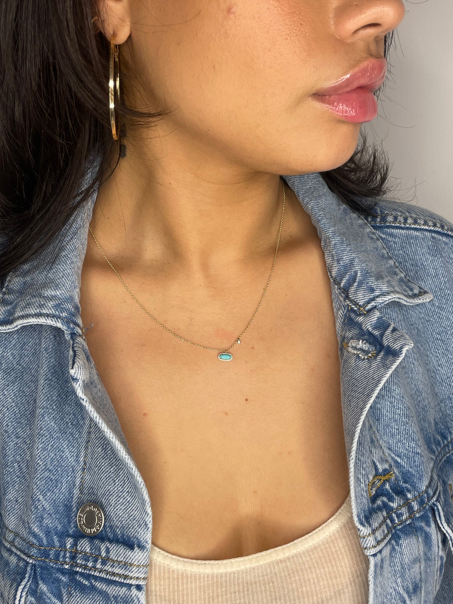 Yellow Gold Turquoise and Diamond Necklace