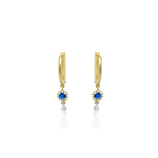 Yellow Gold Blue Sapphire Diamond Earrings
