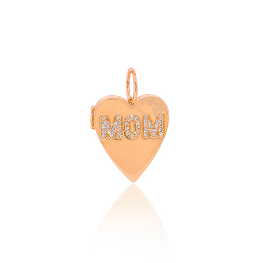 Rose Gold and Diamond "MOM" Heart Locket Charm