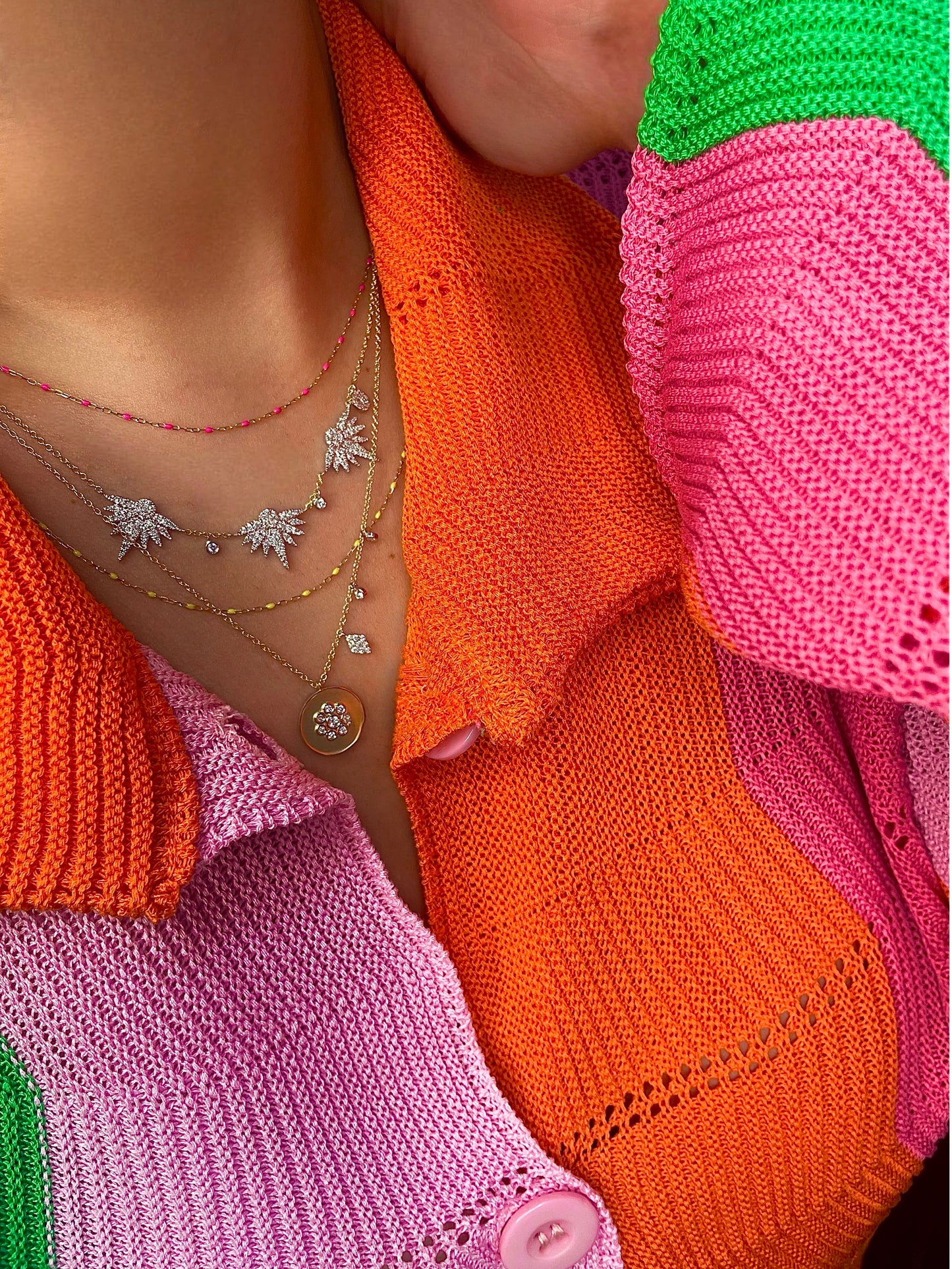 Pink Enamel Gold Necklace